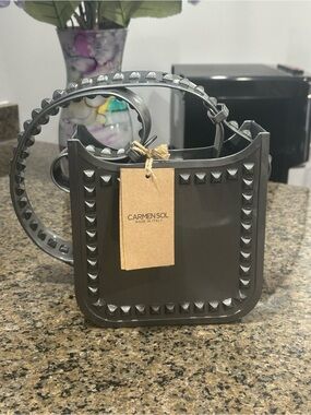 Stud-Trim Gray Mini Tote